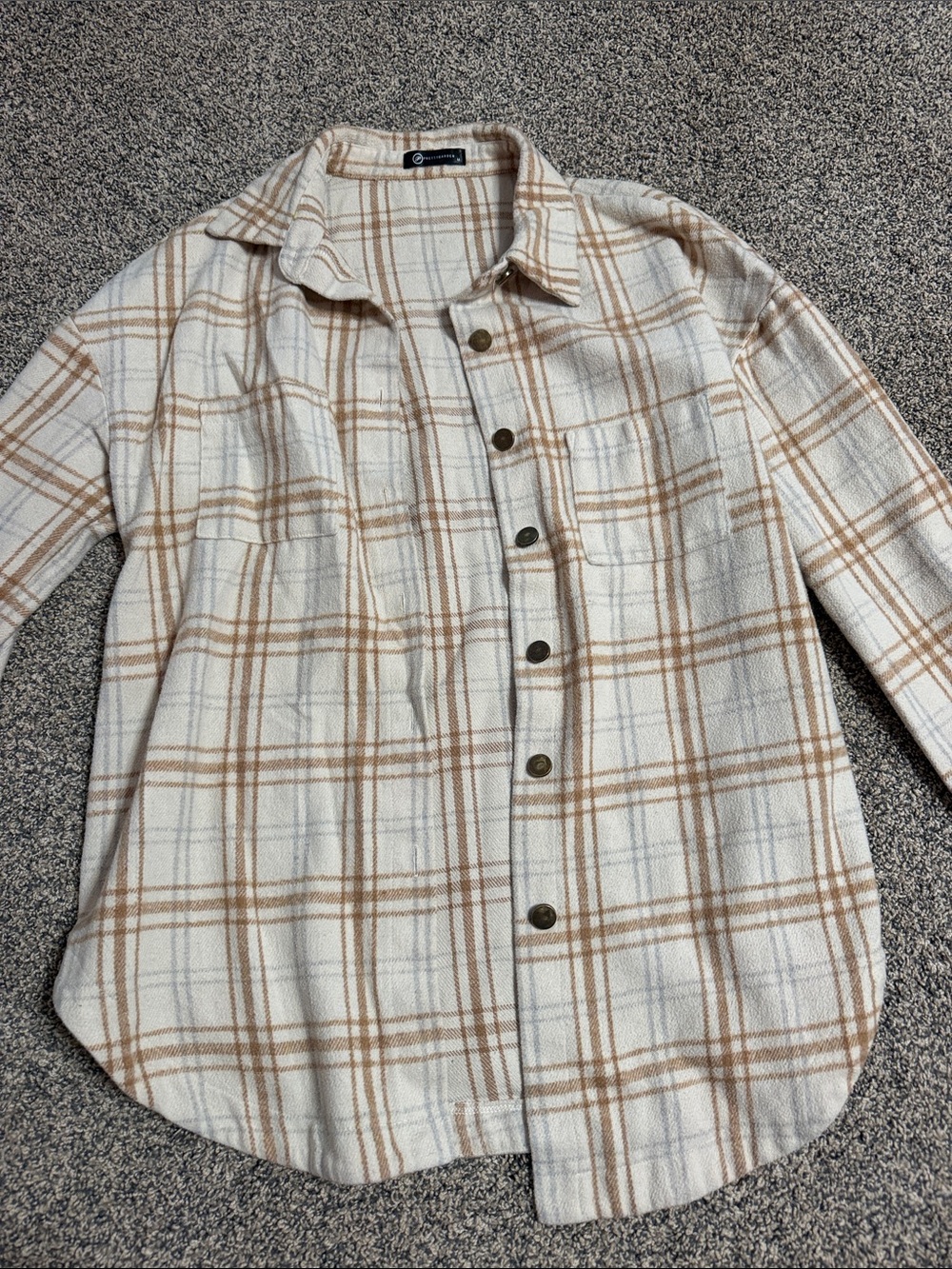 Cream & Tan Plaid Utility Shacket Jacket